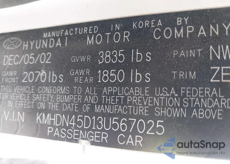 2003 Hyundai Elantra Gls/Gt из США, поврежденный, VIN KMHDN45D13U567025